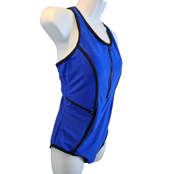 Charmo Womens Blue Athletic Swimsuit Zipper Pockets & UPF 50% Protection Size M - Picture 4 of 10